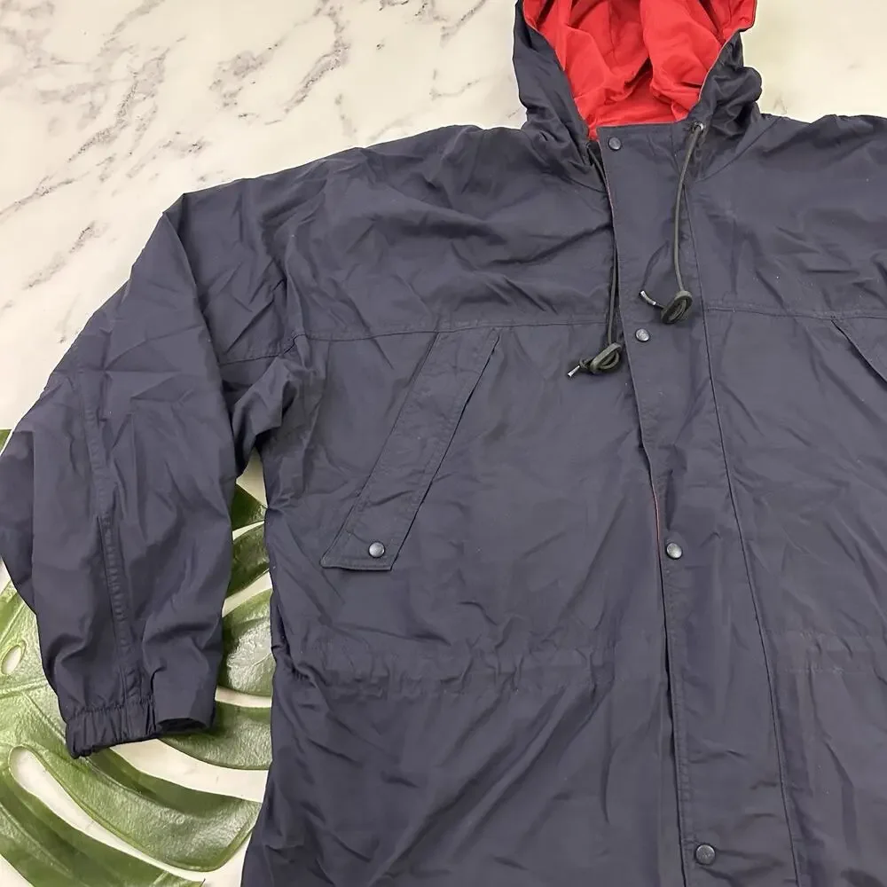 J.Crew Mens Vintage 90s Windbreaker Jacket Size XL Navy Blue Hooded Oarsman